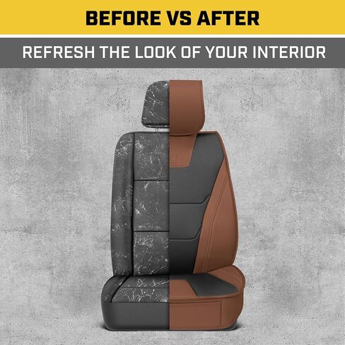 CAT® Edge Deluxe Car Seat Covers for Front Seats - Premium Brown Faux Leather Seat Covers for Cars with Universal Fit, Rugged Automotive Seat Covers for Trucks, Interior Seat Covers for SUV in Saudi Arabia