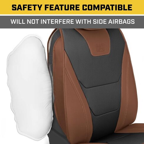 CAT® Edge Deluxe Car Seat Covers for Front Seats - Premium Brown Faux Leather Seat Covers for Cars with Universal Fit, Rugged Automotive Seat Covers for Trucks, Interior Seat Covers for SUV in Saudi Arabia