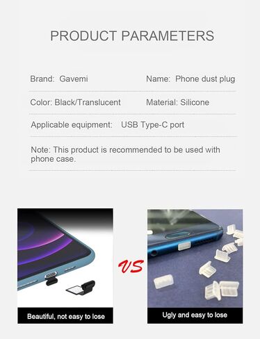 Gavemi USB C Dust Plug, for Phone USB Type C Port Dust Cover Cap, 2 Pack (Black) in Kuwait