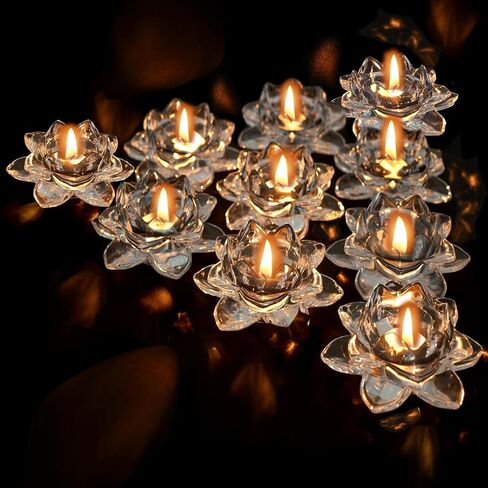 MerryNine 10 قطع من حوامل الشموع النذرية، طبق شموع زهرة اللوتس الشفاف، حامل شموع تيلايت لديكور الزفاف، حاملات شموع زجاجية كبيرة لقطعة الطاولة المركزية، وحفلة عيد الميلاد، وديكور المنزل in Kuwait