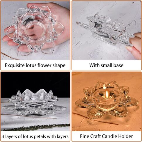 MerryNine 10 قطع من حوامل الشموع النذرية، طبق شموع زهرة اللوتس الشفاف، حامل شموع تيلايت لديكور الزفاف، حاملات شموع زجاجية كبيرة لقطعة الطاولة المركزية، وحفلة عيد الميلاد، وديكور المنزل in Kuwait