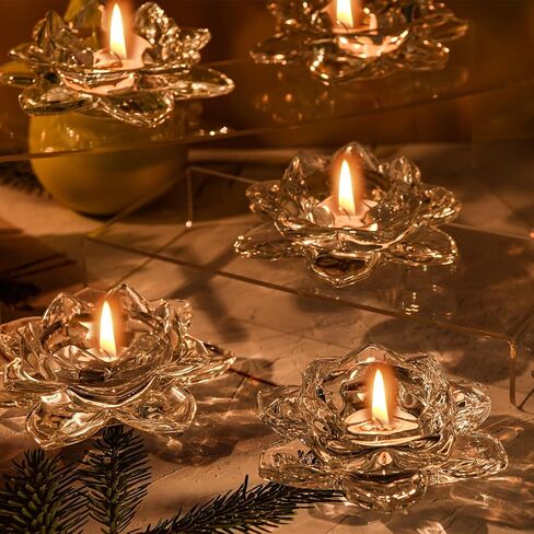 MerryNine 10 قطع من حوامل الشموع النذرية، طبق شموع زهرة اللوتس الشفاف، حامل شموع تيلايت لديكور الزفاف، حاملات شموع زجاجية كبيرة لقطعة الطاولة المركزية، وحفلة عيد الميلاد، وديكور المنزل in Kuwait