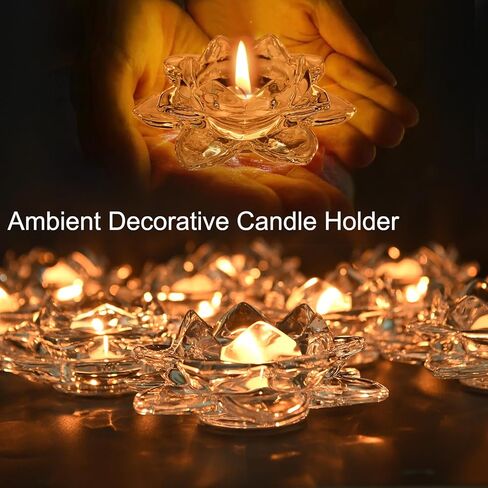 MerryNine 10 قطع من حوامل الشموع النذرية، طبق شموع زهرة اللوتس الشفاف، حامل شموع تيلايت لديكور الزفاف، حاملات شموع زجاجية كبيرة لقطعة الطاولة المركزية، وحفلة عيد الميلاد، وديكور المنزل in Kuwait