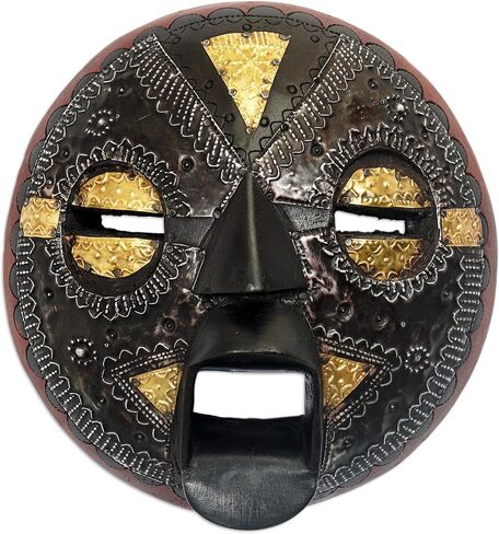 NOVICA Handcrafted Ghanaian Wood Wall Mask with Aluminum and Brass Accents, Beautiful Soul' in Saudi Arabia