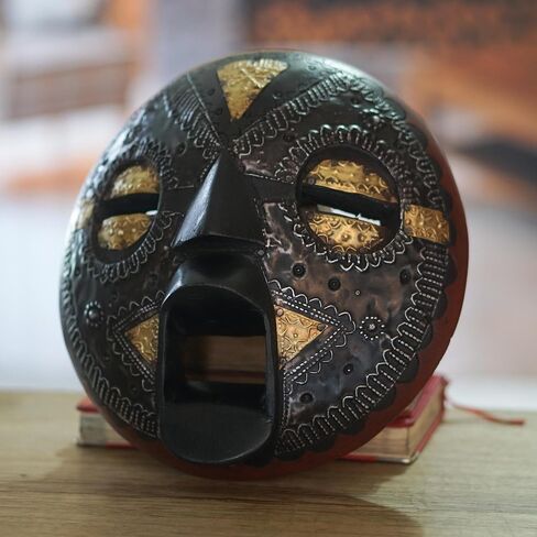 NOVICA Handcrafted Ghanaian Wood Wall Mask with Aluminum and Brass Accents, Beautiful Soul' in Saudi Arabia