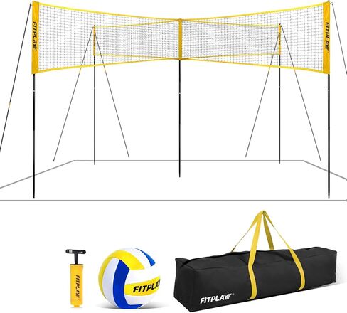 Four Square Volleyball/Badminton Net Set,Height Adjustable 4 Square Volleyball Game Set for Kids and Adults,Portable 4 Way Volleyball Net Outdoor for Backyard,Beach with Carry Bag,Volleyball,Air Pump in Saudi Arabia