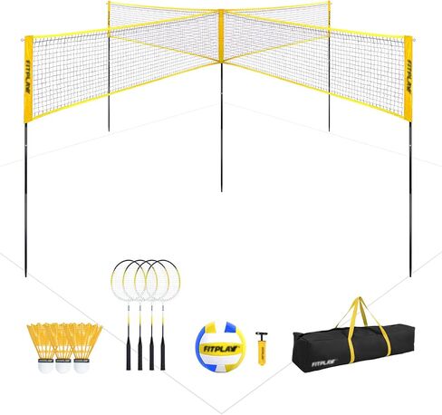 Four Square Volleyball/Badminton Net Set,Height Adjustable 4 Square Volleyball Game Set for Kids and Adults,Portable 4 Way Volleyball Net Outdoor for Backyard,Beach with Carry Bag,Volleyball,Air Pump in Saudi Arabia
