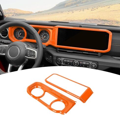 غطاء الكسوة للوحة وحدة التحكم العلوية لسيارة Jeep JL متوافق مع جيب رانجلر JL JLU Gladiator JT 2024 ملحقات داخلية برتقالية in Saudi Arabia