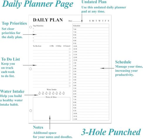 ZGMJ Daily Planner Refill - A4 Appointment Planner Insect To Do List, 100 Sheets/200 Pages Planner and Lined Refill, 3 Hole Punched, 100 gsm White Paper, 8.5'' x 11'' in Kuwait