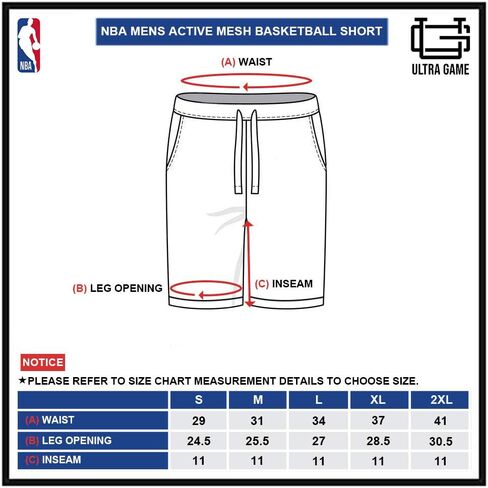 Ultra Game NBA Men's Players Active Soft Workout Basketball Training Shorts - Multiple Players Available in Saudi Arabia