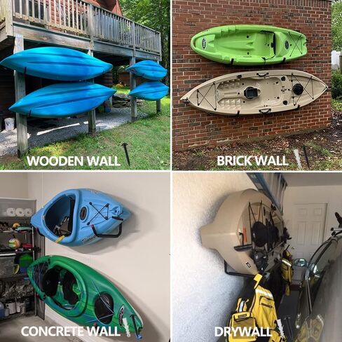 3-Hole Kayak Storage Rack, Kayak Wall Mount Garag Hooks for Hanging Surfboard, Paddleboards, Canoe, Ladder, Bicycle, Folding Chairs, Hose, Snowboard and Tools in Saudi Arabia