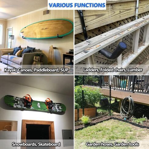 3-Hole Kayak Storage Rack, Kayak Wall Mount Garag Hooks for Hanging Surfboard, Paddleboards, Canoe, Ladder, Bicycle, Folding Chairs, Hose, Snowboard and Tools in Saudi Arabia