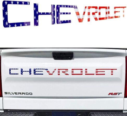 حروف إدراج الباب الخلفي - حروف الباب الخلفي المرتفعة ثلاثية الأبعاد متوافقة مع موديلات سيلفرادو 2019-2022 (علم ملون) in Kuwait