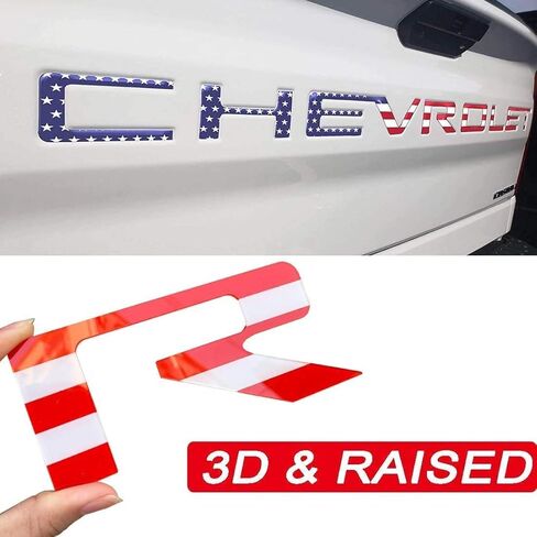 حروف إدراج الباب الخلفي - حروف الباب الخلفي المرتفعة ثلاثية الأبعاد متوافقة مع موديلات سيلفرادو 2019-2022 (علم ملون) in Kuwait