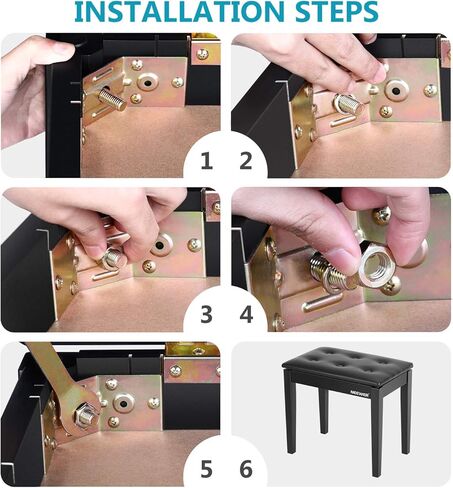 Neewer مقعد بيانو خشبي مع ورقة تخزين الموسيقى مقعد أسود منفرد وسادة من جلد البولي يوريثان، هيكل من الخشب الصلب الصلب DX10 in Kuwait