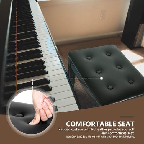 Neewer مقعد بيانو خشبي مع ورقة تخزين الموسيقى مقعد أسود منفرد وسادة من جلد البولي يوريثان، هيكل من الخشب الصلب الصلب DX10 in Kuwait