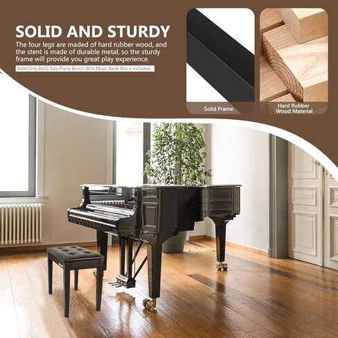 Neewer مقعد بيانو خشبي مع ورقة تخزين الموسيقى مقعد أسود منفرد وسادة من جلد البولي يوريثان، هيكل من الخشب الصلب الصلب DX10 in Kuwait