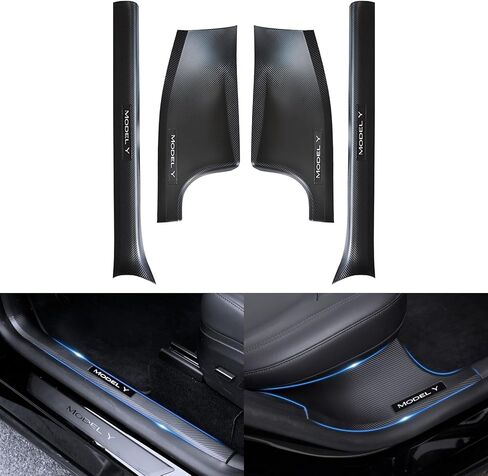 CNTSLNB Door Sill Protector for Tesla Model Y Accessories, Carbon Fiber Pattern Door Sill Scuff Plate Guard, Fit for Tesla Model Y 2021-2024 5 Seater (Not fit 7 Seater) in Saudi Arabia