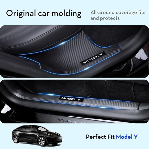 CNTSLNB Door Sill Protector for Tesla Model Y Accessories, Carbon Fiber Pattern Door Sill Scuff Plate Guard, Fit for Tesla Model Y 2021-2024 5 Seater (Not fit 7 Seater) in Saudi Arabia