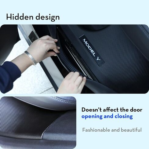 CNTSLNB Door Sill Protector for Tesla Model Y Accessories, Carbon Fiber Pattern Door Sill Scuff Plate Guard, Fit for Tesla Model Y 2021-2024 5 Seater (Not fit 7 Seater) in Saudi Arabia
