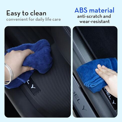 CNTSLNB Door Sill Protector for Tesla Model Y Accessories, Carbon Fiber Pattern Door Sill Scuff Plate Guard, Fit for Tesla Model Y 2021-2024 5 Seater (Not fit 7 Seater) in Saudi Arabia