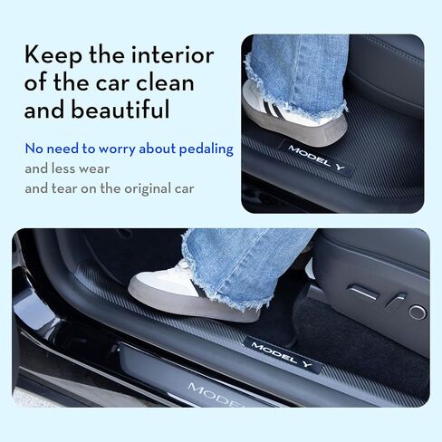 CNTSLNB Door Sill Protector for Tesla Model Y Accessories, Carbon Fiber Pattern Door Sill Scuff Plate Guard, Fit for Tesla Model Y 2021-2024 5 Seater (Not fit 7 Seater) in Saudi Arabia