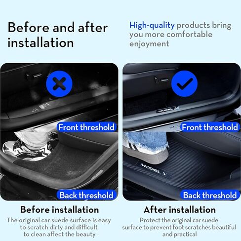 CNTSLNB Door Sill Protector for Tesla Model Y Accessories, Carbon Fiber Pattern Door Sill Scuff Plate Guard, Fit for Tesla Model Y 2021-2024 5 Seater (Not fit 7 Seater) in Saudi Arabia