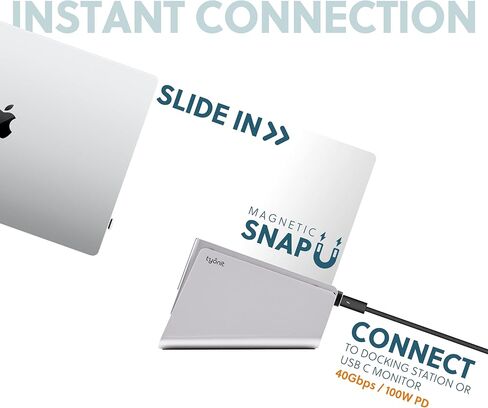 حامل الكمبيوتر المحمول الرأسي TiltSnap لجهاز MacBook، اتصال Thunderbolt4 USB-C التلقائي، اتصال سلس بقاعدة الإرساء أو الشاشة، 40 جيجابت في الثانية، 100 واط PD (فضي، MacBook Pro 16 بوصة (M1/M2/M3)) in Kuwait