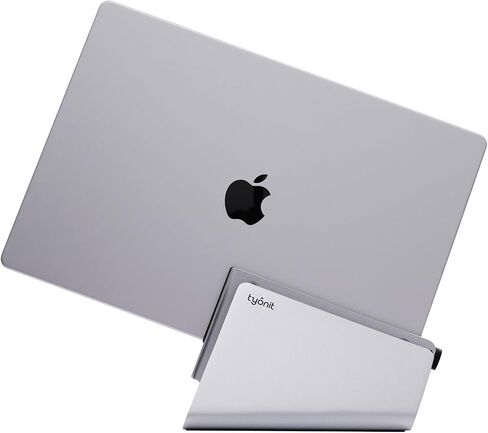 حامل الكمبيوتر المحمول الرأسي TiltSnap لجهاز MacBook، اتصال Thunderbolt4 USB-C التلقائي، اتصال سلس بقاعدة الإرساء أو الشاشة، 40 جيجابت في الثانية، 100 واط PD (فضي، MacBook Pro 16 بوصة (M1/M2/M3)) in Kuwait