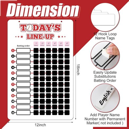 لوحة مخبأة مقاس 30.48 × 45.72 سم لتشكيلة خط البيسبول للمسح الجاف، لوحة تعليق من الألومنيوم المعدني لتدريب البيسبول، خطافين، 12 لوحة اسم و60 قطعة من حروف الموضع لفريق الرياضيين in Kuwait