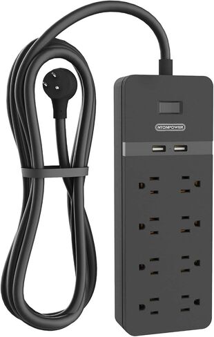 قابس مسطح بسلك تمديد بطول 25 قدمًا، شريط طاقة NTONPOWER 8 مخارج لحماية التيار مع منافذ USB، 1080 جول، قاطع دائرة 15 أمبير، حامل على الحائط لورشة عمل المكتب المنزلي أو المرآب، مدرج في قائمة ETL، أبيض in Saudi Arabia
