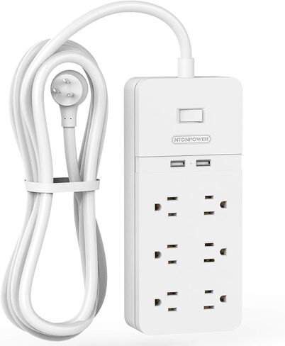 قابس مسطح بسلك تمديد بطول 25 قدمًا، شريط طاقة NTONPOWER 8 مخارج لحماية التيار مع منافذ USB، 1080 جول، قاطع دائرة 15 أمبير، حامل على الحائط لورشة عمل المكتب المنزلي أو المرآب، مدرج في قائمة ETL، أبيض in Saudi Arabia