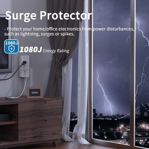 قابس مسطح بسلك تمديد بطول 25 قدمًا، شريط طاقة NTONPOWER 8 مخارج لحماية التيار مع منافذ USB، 1080 جول، قاطع دائرة 15 أمبير، حامل على الحائط لورشة عمل المكتب المنزلي أو المرآب، مدرج في قائمة ETL، أبيض in Saudi Arabia