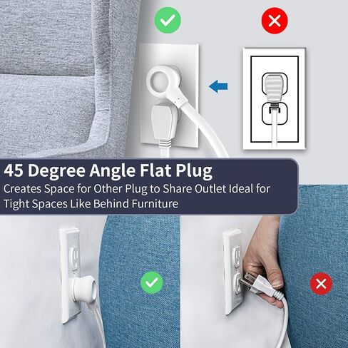 قابس مسطح بسلك تمديد بطول 25 قدمًا، شريط طاقة NTONPOWER 8 مخارج لحماية التيار مع منافذ USB، 1080 جول، قاطع دائرة 15 أمبير، حامل على الحائط لورشة عمل المكتب المنزلي أو المرآب، مدرج في قائمة ETL، أبيض in Saudi Arabia