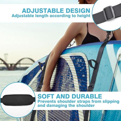 حزام حمل لوح التجديف، حزام حمل قابل للتعديل لقوارب الكاياك/SUP/ركوب الأمواج مع حمالة كتف مبطنة، أشرطة لوح مجداف بدون استخدام اليدين لحمل اللوح والمجداف، حامل لوح مجداف قوي للرجال والنساء in Kuwait