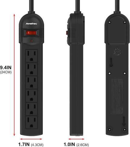 6-Outlet Surge Protector Power Strip with 2 USB Ports - ETL, 900 Joules, 5-Foot Extension Cord (1875W/15A), Overload Protection, Black in Saudi Arabia