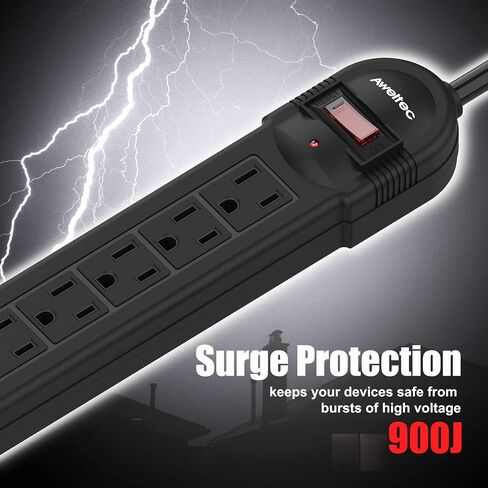 6-Outlet Surge Protector Power Strip with 2 USB Ports - ETL, 900 Joules, 5-Foot Extension Cord (1875W/15A), Overload Protection, Black in Saudi Arabia