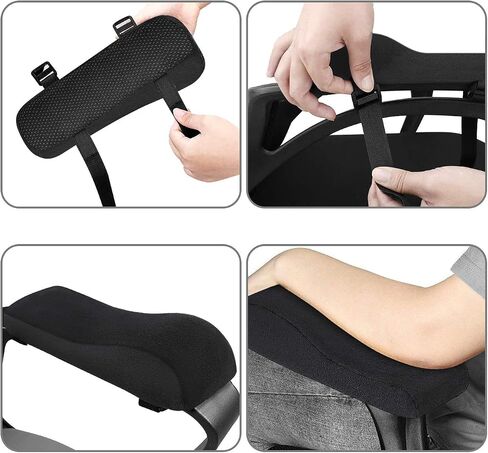 MOSISO Chair Armrest Covers, Ergonomic Memory Foam Curved Chair Arm Pads Comfortable Home Office Gaming Chair Cushion Adjustable Washable Elbow Support Forearm Pressure Relief (2 Pack), Black in Saudi Arabia