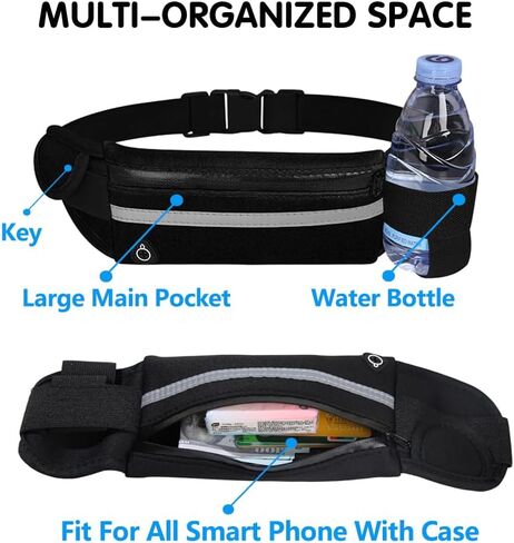Running Belt Waist Pack Bag,Workout Gear,Gym Fitness Fanny Pack for Phone,Cell Phone Holder for Running,Jogging Pocket Belt for Women & Men,Running Accessories (Black)1 in Saudi Arabia
