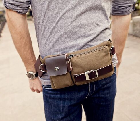 باوشا YB-01 خمر الرجال الخصر حقيبة الرياضة الخصر حزمة بوم حقيبة الأمن المال الخصر يوم حزمة الحقيبة حزام الورك حقيبة بومباغ القهوة in Kuwait