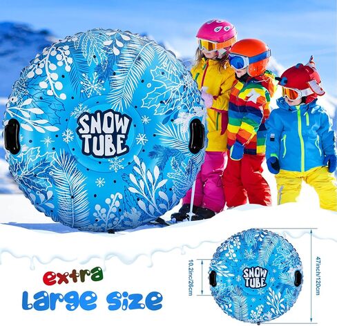 أنبوب الثلج، أنابيب ثلج كامولاند مقاس 47 بوصة للتزلج شديد التحمل، زلاجة ثلجية قابلة للنفخ للأطفال والكبار، مزلقة قابلة للقطر مع مقابض ندفة الثلج، الرياضات الخارجية الشتوية، أزرق سماوي in Kuwait