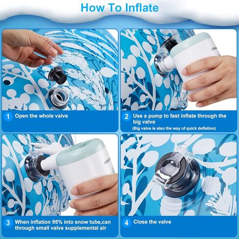 أنبوب الثلج، أنابيب ثلج كامولاند مقاس 47 بوصة للتزلج شديد التحمل، زلاجة ثلجية قابلة للنفخ للأطفال والكبار، مزلقة قابلة للقطر مع مقابض ندفة الثلج، الرياضات الخارجية الشتوية، أزرق سماوي in Kuwait