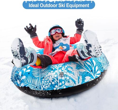 أنبوب الثلج، أنابيب ثلج كامولاند مقاس 47 بوصة للتزلج شديد التحمل، زلاجة ثلجية قابلة للنفخ للأطفال والكبار، مزلقة قابلة للقطر مع مقابض ندفة الثلج، الرياضات الخارجية الشتوية، أزرق سماوي in Kuwait