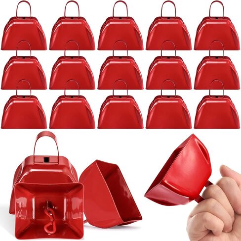 15 Pack Red Cow Bells Noise Makers with Handle - Loud Sound Hand Percussion Cowbells for Sporting Events, Football Games, Ceremonies, 3x2.8x2.5 in in Saudi Arabia