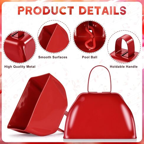 15 Pack Red Cow Bells Noise Makers with Handle - Loud Sound Hand Percussion Cowbells for Sporting Events, Football Games, Ceremonies, 3x2.8x2.5 in in Saudi Arabia