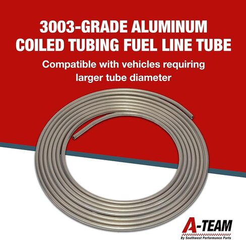 A-Team Performance - 3003-Grade Aluminum Coiled Tubing Fuel Line Tube, 3/8 Inch, Diameter 25-Feet Roll.035-inch Wall Thickness. - Compatible with Larger Tube Diameter in Saudi Arabia