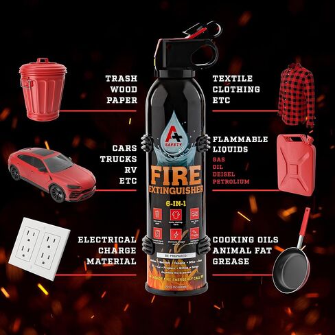 Portable Fire Extinguisher | 6-in-1 Small Fire Extinguisher for Home, Garage, Kitchen, Car | For Electric, Textile and Grease Fires | Non-Toxic, Easy Clean | Wall Mount Incl (2PK) in Saudi Arabia