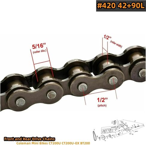 Mini Bike Rear Chain Fits Coleman CT200U CT200U-EX BT200X Mini Bike Chain MB200 MB165 Baja Warrior Heat Mini Baja Motorsports+Chain Adjuster (#420 Chain 90 Link) in Saudi Arabia