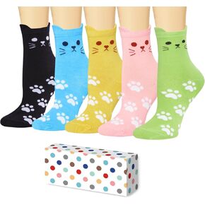 TRENSOM Cat Socks - Women Cat Socks Cute Animal Socks Dog Gifts for Women 5 Pack, Valentine's Day Gifts for Her