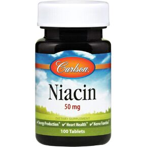 Carlson - Niacin, 50 mg, Supports Cholesterol Metabolism, Energy Production, Heart Health, Nerve Function, 100 Tablets